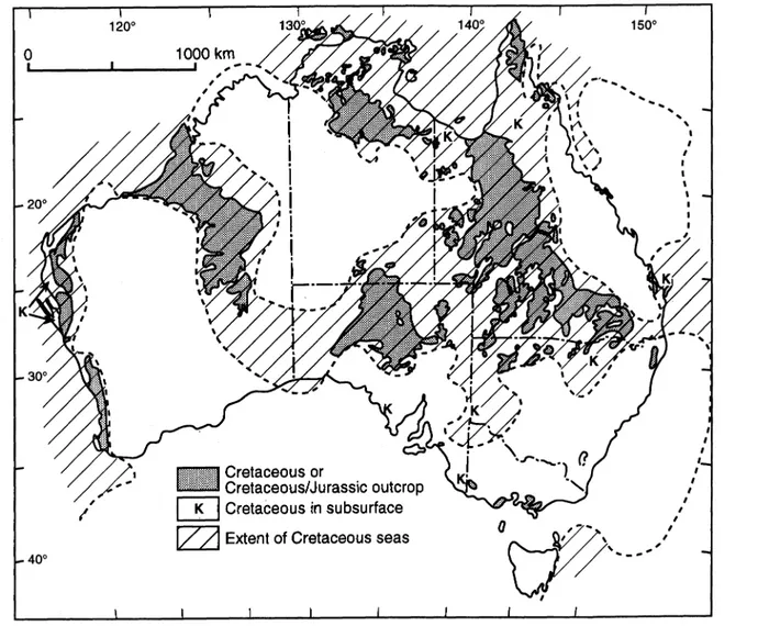 Fig. 2. Extent of the Early Cretaceous transgression in Australia (After Frakes et al., 1988).