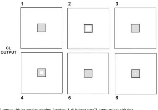 Fig. 5. CL outputs with the complete circuitry. Iterations (1–6) indicate how CL output evolves with time