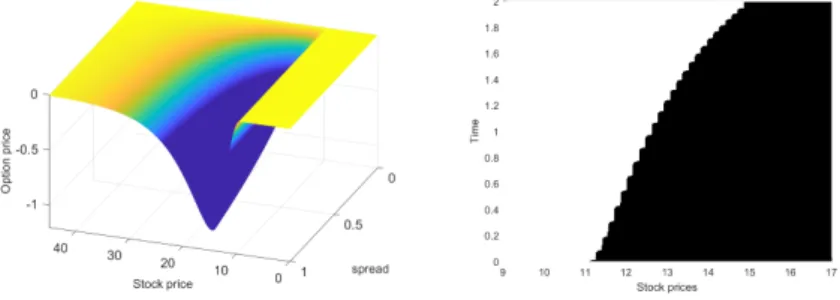 Figure 1: Total value adjustment and exercise region (white)