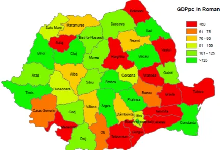 Figure 1.1: GDPpc and Distance from Timisoara (Romania 2006) 