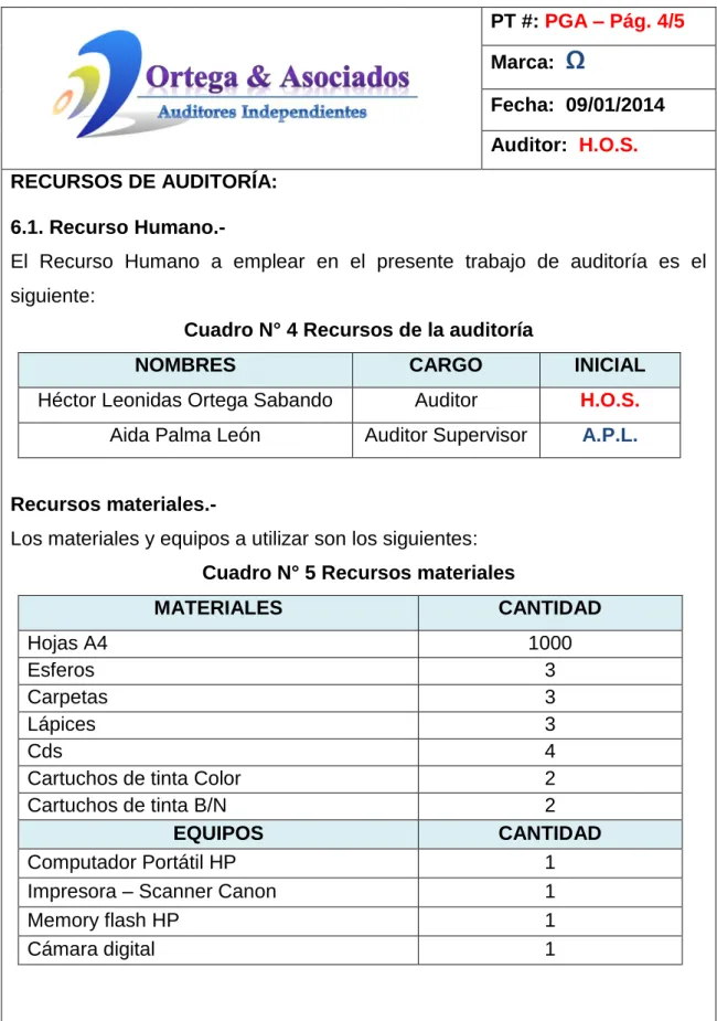 Cuadro N° 4 Recursos de la auditoría 
