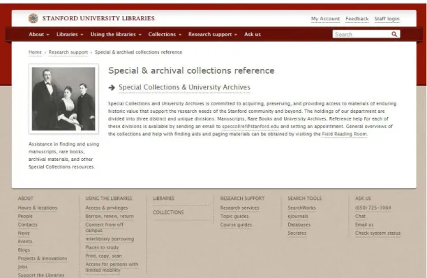 Figure 3: Special &amp; archival collections reference – Stanford University Libraries  (http://library.stanford.edu/research/special-archival-collections-reference) 