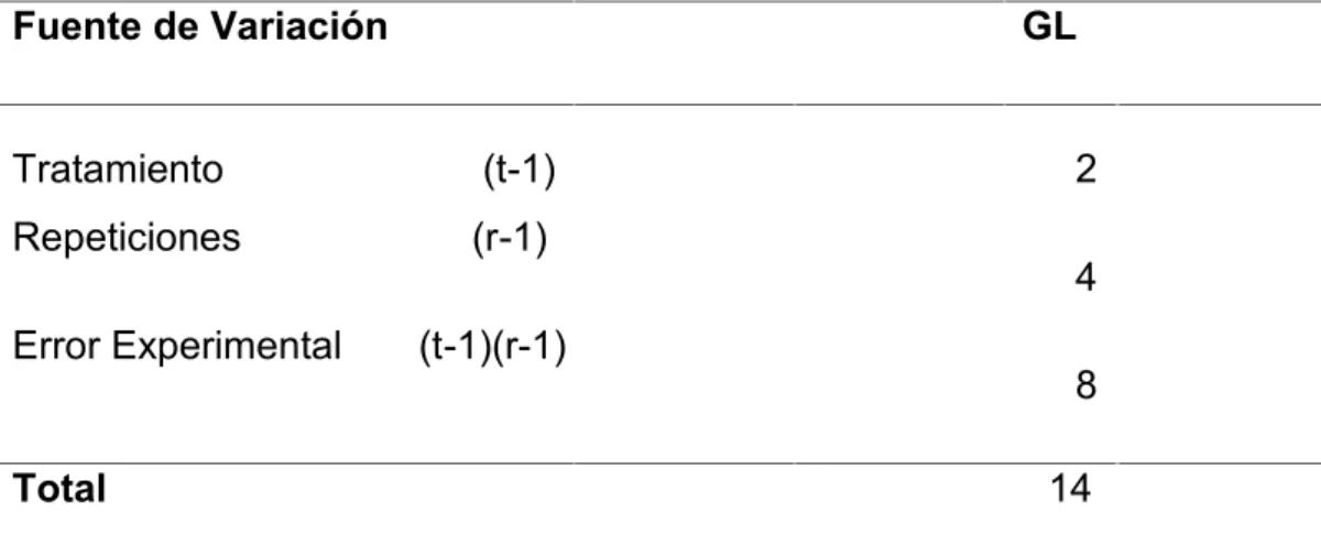 Cuadro 4. Esquema del análisis de variancia.