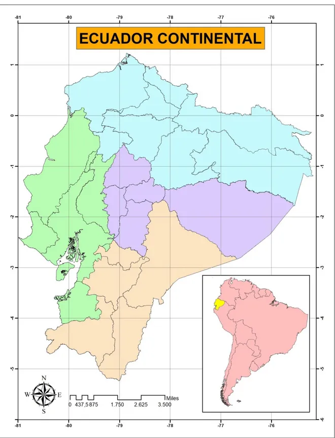 Ilustración 1. Mapa de localización geográfica del Ecuador continental. 