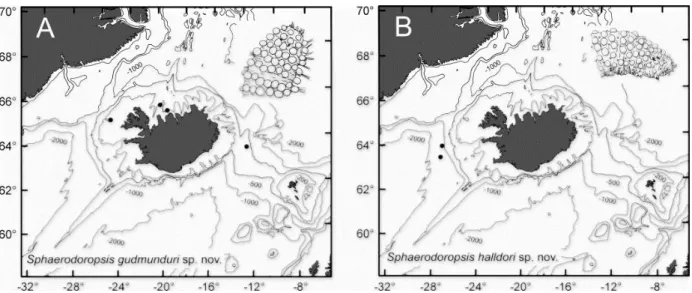 Figure 1.   Distribution map of the two new species of Sphaerodoropsis in the area surveyed by the expeditions of  the BIOICE programme