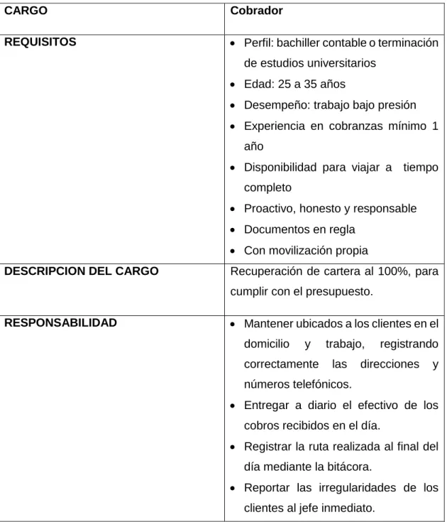 Cuadro 5. Perfil y funciones del responsable del área de cobranza 