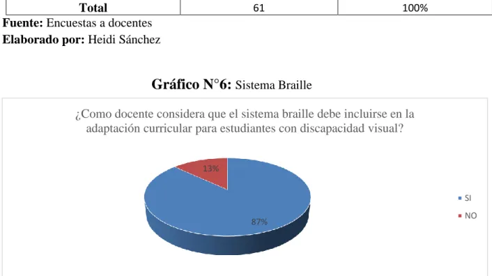 Gráfico N°6:  Sistema Braille 