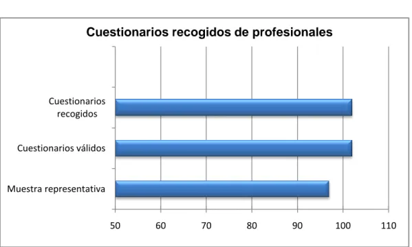 Fig.  1.  Representación  gráfica  del  número  de  cuestionarios  alcanzados,  formulados a los profesionales