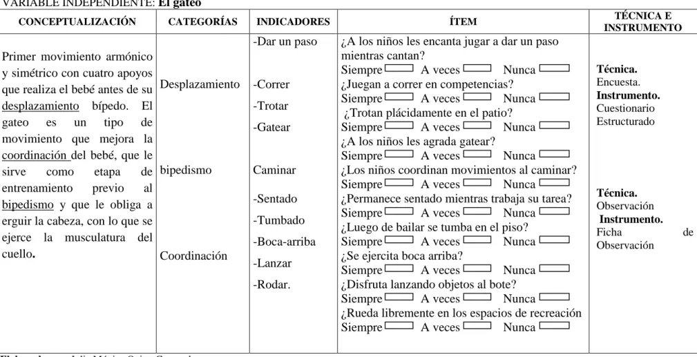 Cuadro N. 1. Variable Independiente. 