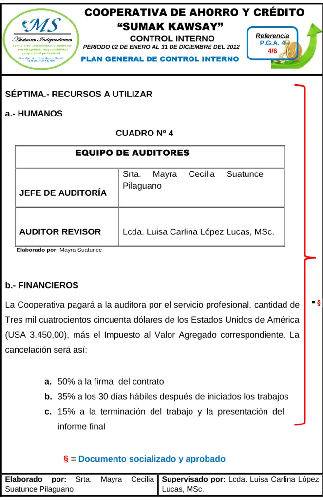 CUADRO Nº 4  EQUIPO DE AUDITORES 
