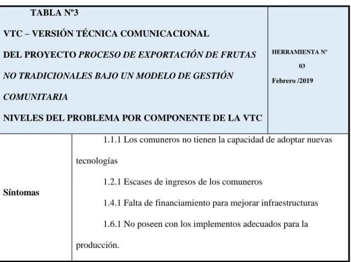 Tabla 6 Niveles del problema por componente 