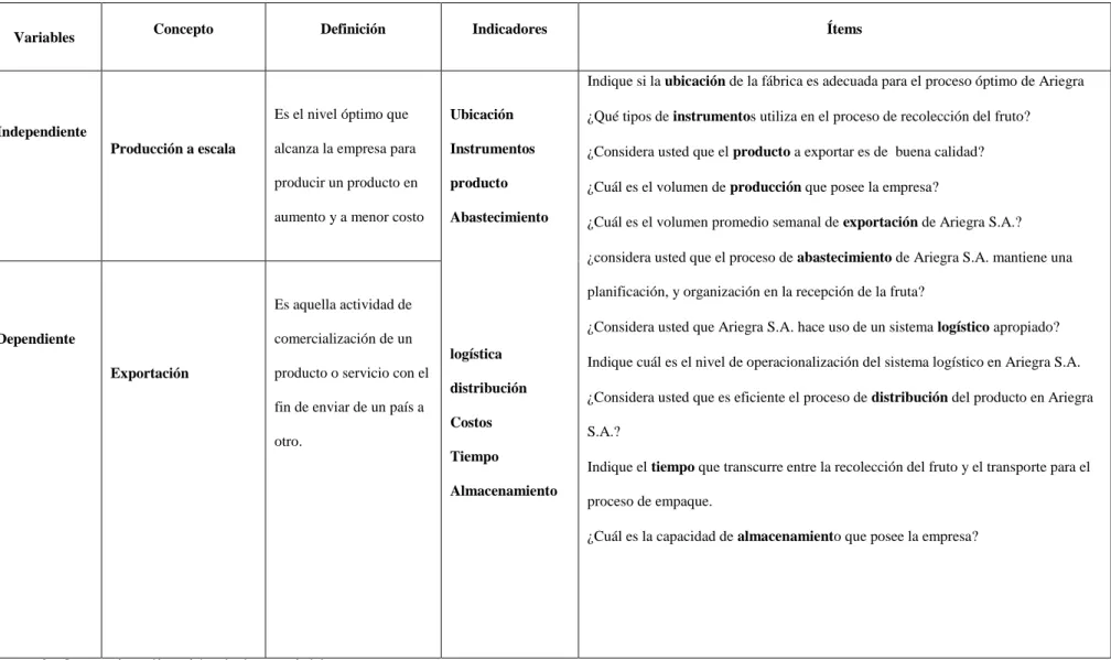 Figura 2: Operacionalización de las variables. 