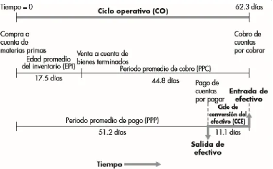 Ilustración 8. Ciclo de conversión del efectivo de IBM (Gitman, 2012) 