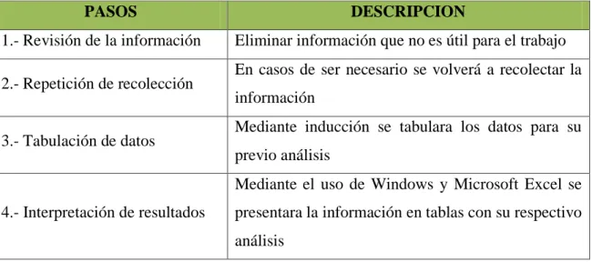 Tabla 8: Pasos para el procesamiento de la información 