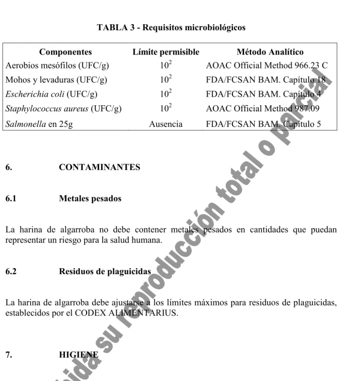 TABLA 3 - Requisitos microbiológicos 