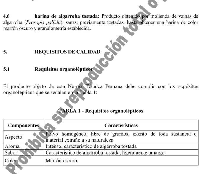 TABLA 1 - Requisitos organolépticos 