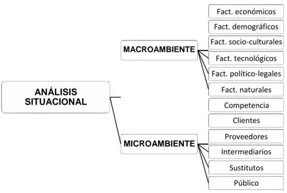 Figura 2. Análisis situacional. Resumen del análisis situacional de una  empresa. Elaborado por Katherine Villegas a partir de Taipe (2015)