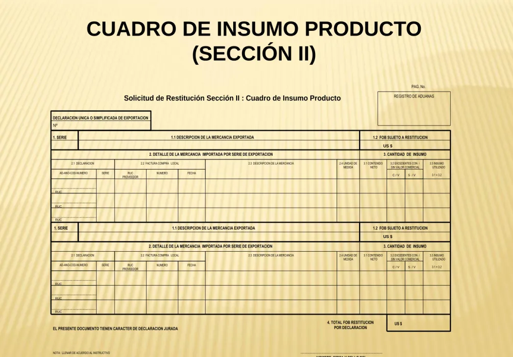 CUADRO DE INSUMO PRODUCTO  (SECCIÓN II) 
