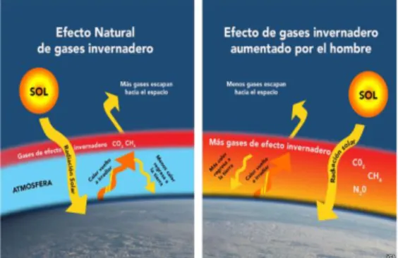 Gráfico 1: Efecto invernadero natural y de origen antrópico  