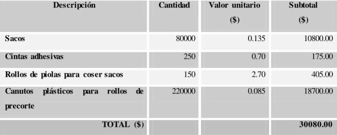 Cuadro  Nº 13  Materiales indirectos 