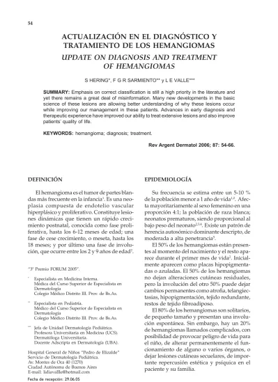 ACTUALIZACI N EN EL DIAGN STICO Y TRATAMIENTO DE LOS HEMANGIOMAS UPDATE 