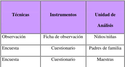 Cuadro No. 5: Técnicas e Instrumentos. 