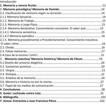 Tabla de contenido o índice 
