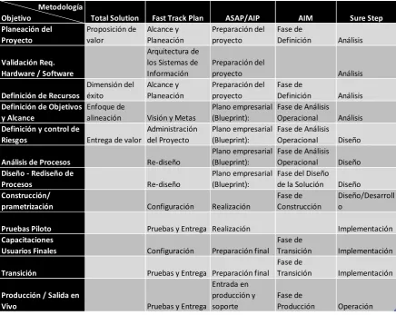 Tabla 1: Análisis Proceso/Metodología 