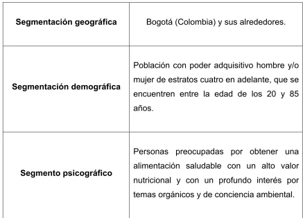 Tabla 8. Mercado objetivo del plan. 
