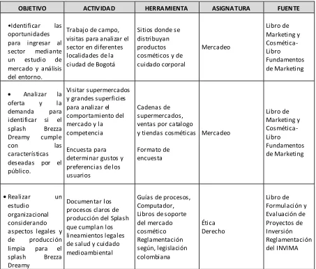 Tabla 1: Plan de actividades del proyecto 