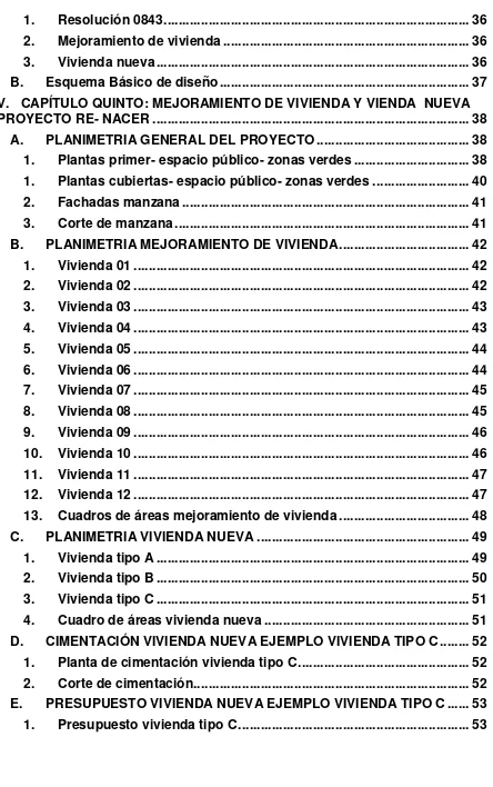 Cuadros de áreas mejoramiento de vivienda ................................... 48 