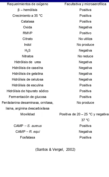 Tabla No 1. Actividad Bioquímica de L. monocytogenes 