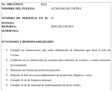 Tabla 15 Auxiliar de Cocina 