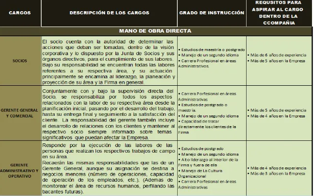 Tabla 5 Perfiles de Cargo 