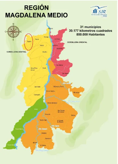 Figura 2. Mapa del Magdalena Medio. Fuente: Servicio Jesuita a Refugiados.  