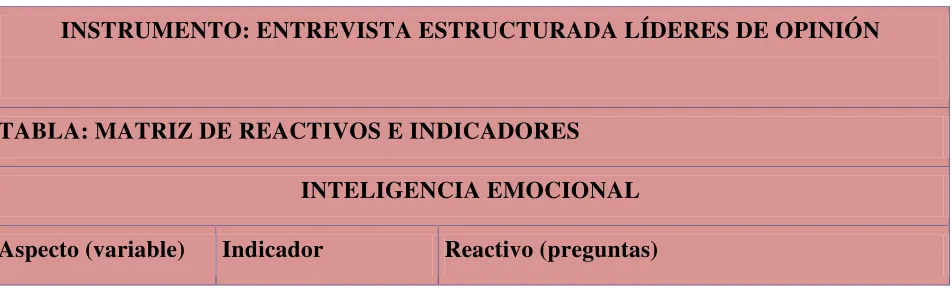 TABLA: MATRIZ DE REACTIVOS E INDICADORES 