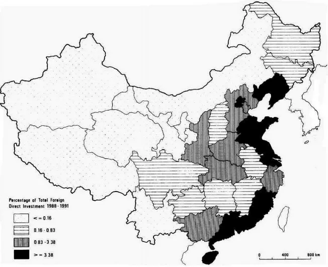 Figura 4. Distribución regional de la inversión extranjera directa en China, 1988-1991