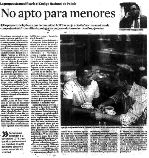 Figura 6: «No apto para menores», El Espectador, 11 de diciembre de 2008, p. 6. 
