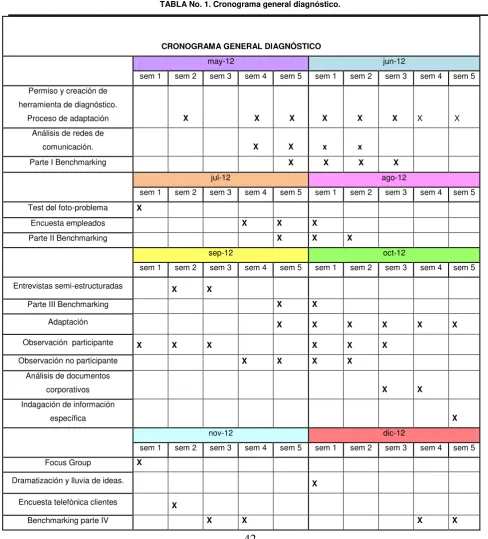 TABLA No. 1. Cronograma general diagnóstico. 