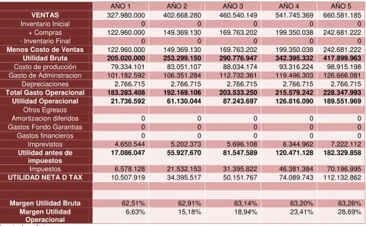 Tabla 9 - Estado de Perdidas y Ganancias  