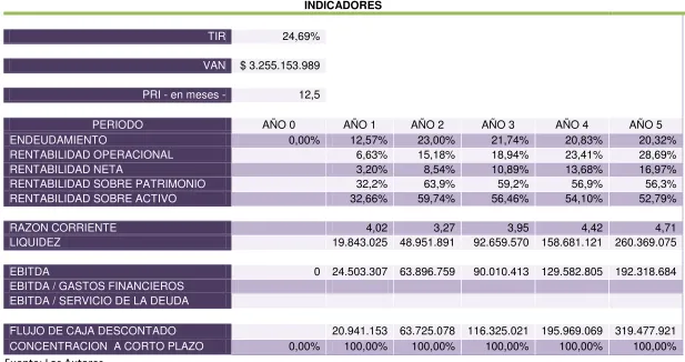 Tabla 11 - Indicadores 