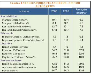 Cuadro 1-4 INDICADORES FINANCIEROS - SECTOR 