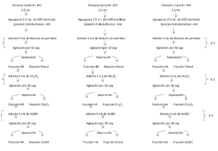 Figura 2. Diagrama de flujo de obtención de fracciones por separación L-L.  