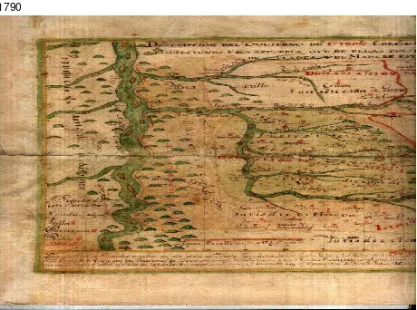 Figura 5. Fragmento de un mapa de la jurisdicción de la ciudad de San Juan de Girón en 1790,  en el cual se pueden leer las freses “Tierras Incultas” y  “Montañas Intransitables”, que indican a la región del Carare – Opón