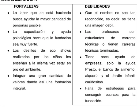 Tabla 3: Matriz DOFA 