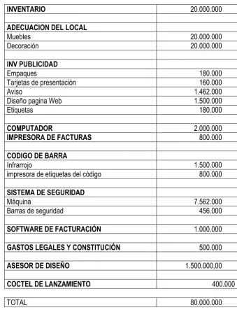 Tabla 4. Plan de inversión inicial  