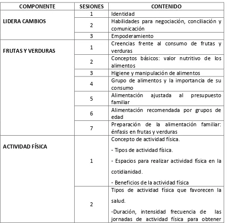 Tabla 2. Contenidos de las Sesiones entregadas a las Cuidadoras, Evaluación de Costo-Resultado del Programa Tu Vales