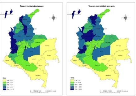 Figura 3. Incidencia y mortalidad por Cáncer de próstata en Colombia. 
