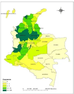 Figura 4. Mapa de distribución geográfica de Urólogos en Colombia. 