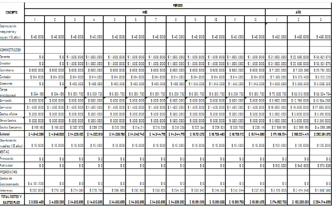 Tabla 11: Gastos  
